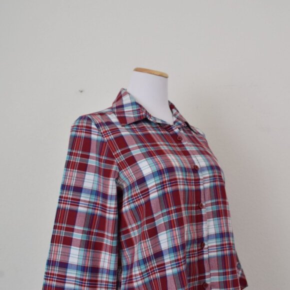 Vintage 90s Red Plaid Button up Blouse by CHIC | size S - Picture 9 of 10